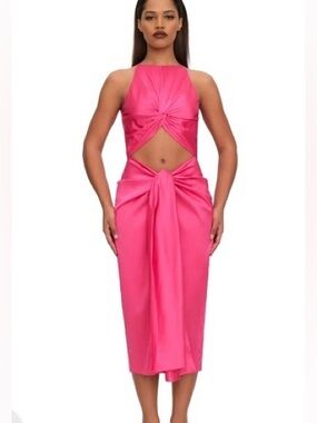 Andrea Iyamah Reni Knot Front Cutout Midi Dress in Ruby